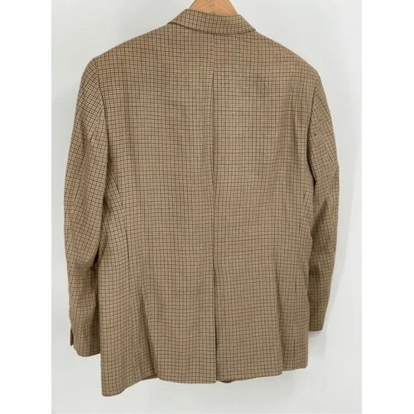 Izod Silk Blazer Sport Coat Suit‎ Jacket Men 43 R Houndstooth Tan Beige Brown